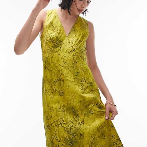 Topshop marbled yellow built up slip dress size US8 - Picture 3 of 12